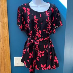Lane Bryant Black and Red Floral Blouse